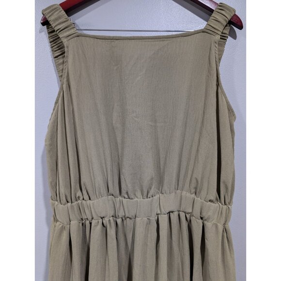 ASOS Design Women's Sleeveless Tiered Dress Olive Green Midi Elastic Waist Sz 18 - Picture 5 of 16